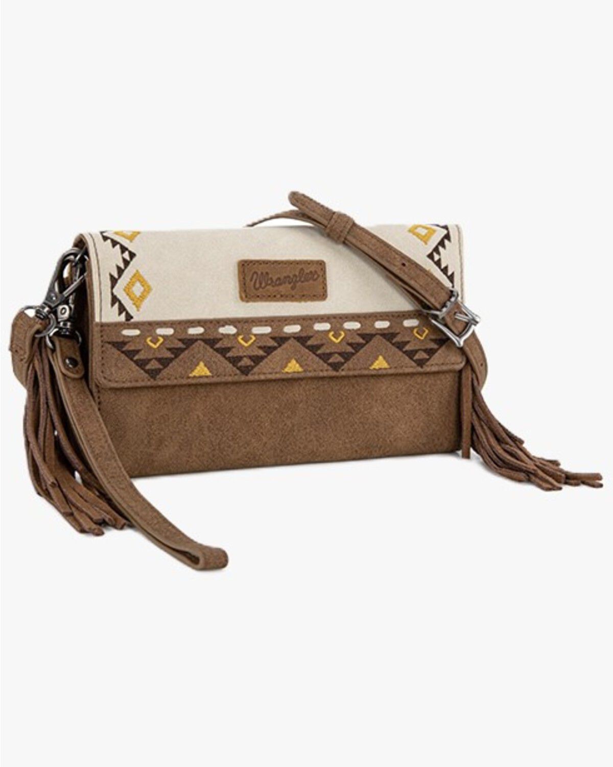 Women's Wrangler Southwestern Embroidered Fringe Wallet Crossbody Bag
