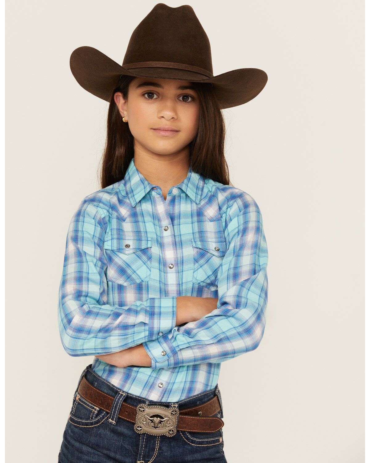 Girls' Ariat Real Plaid Print Long Sleeve Snap Western Shirt