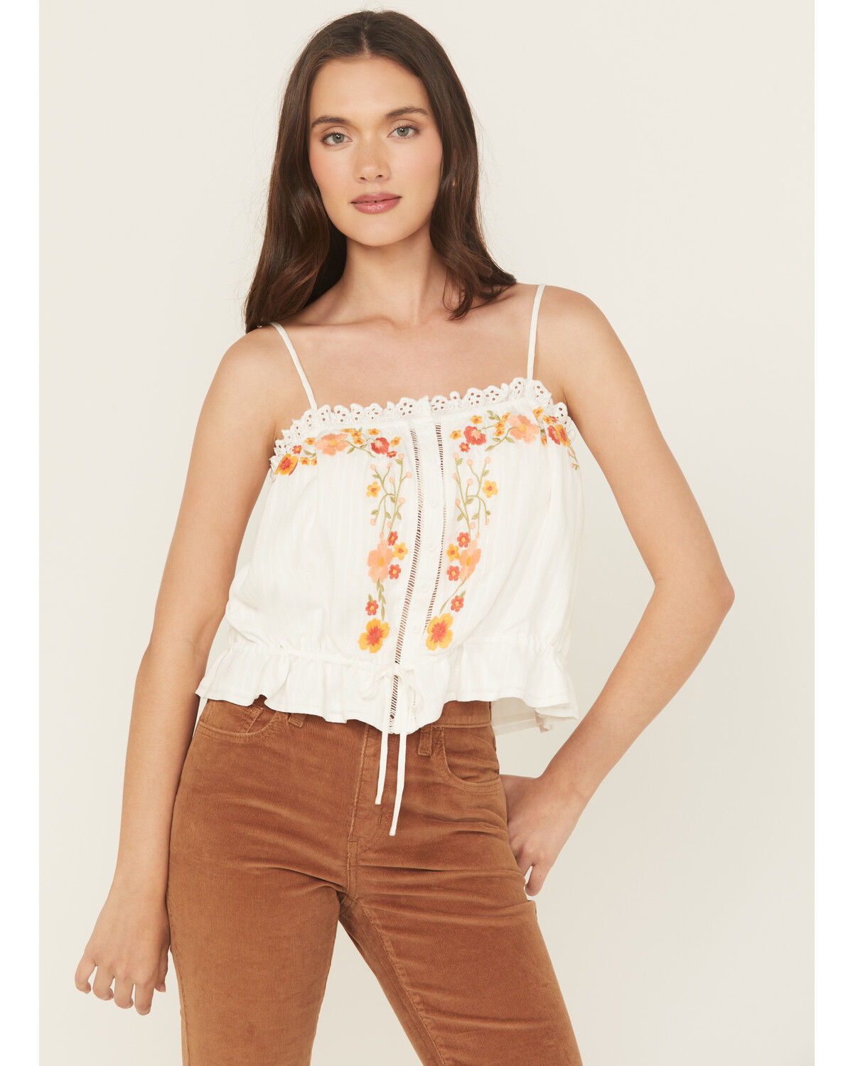 Women's Miss Me Floral Embroidered Cropped Tank Top