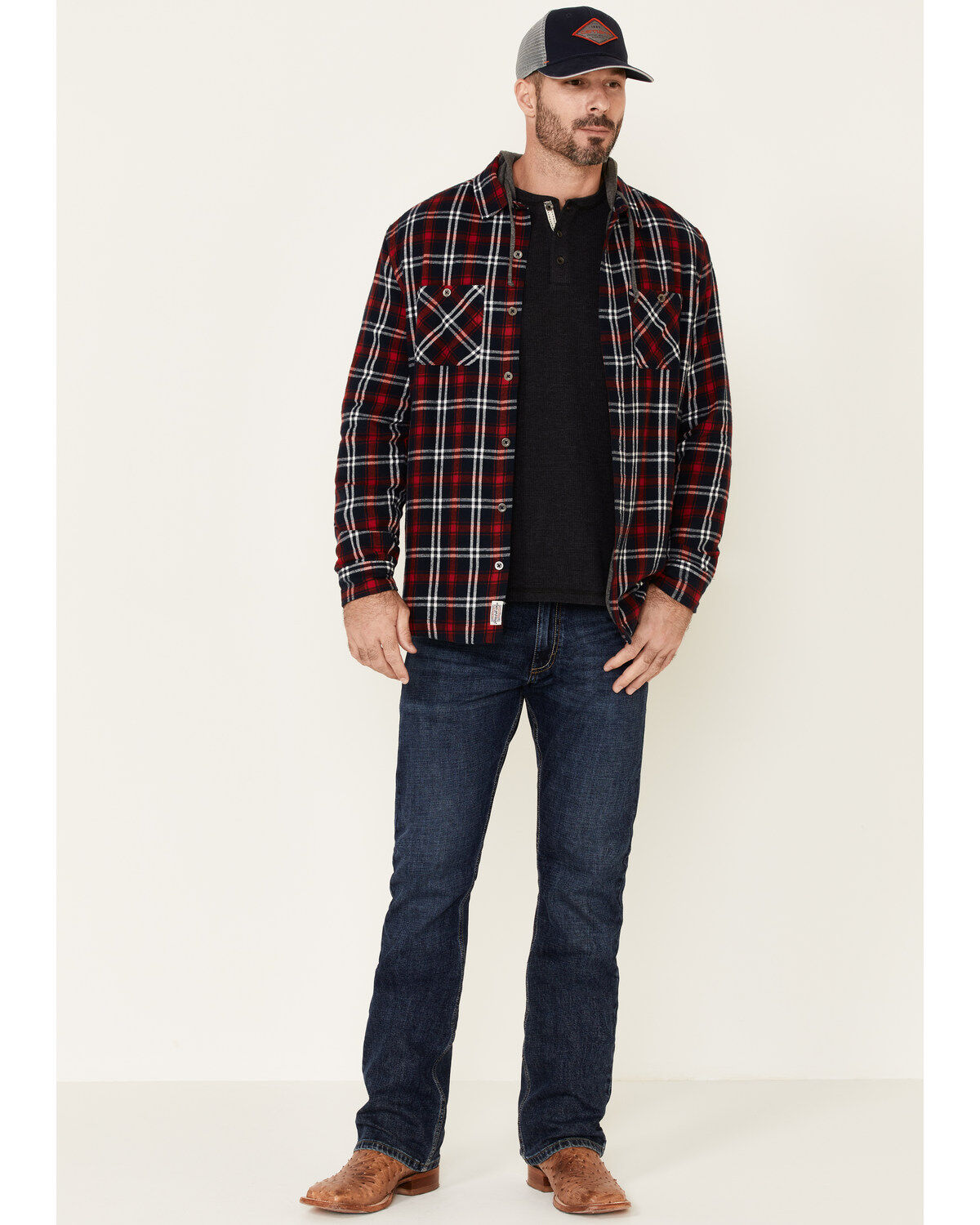 Men's Flag & Anthem Holloway Large Plaid Print Hooded Shirt Jacket