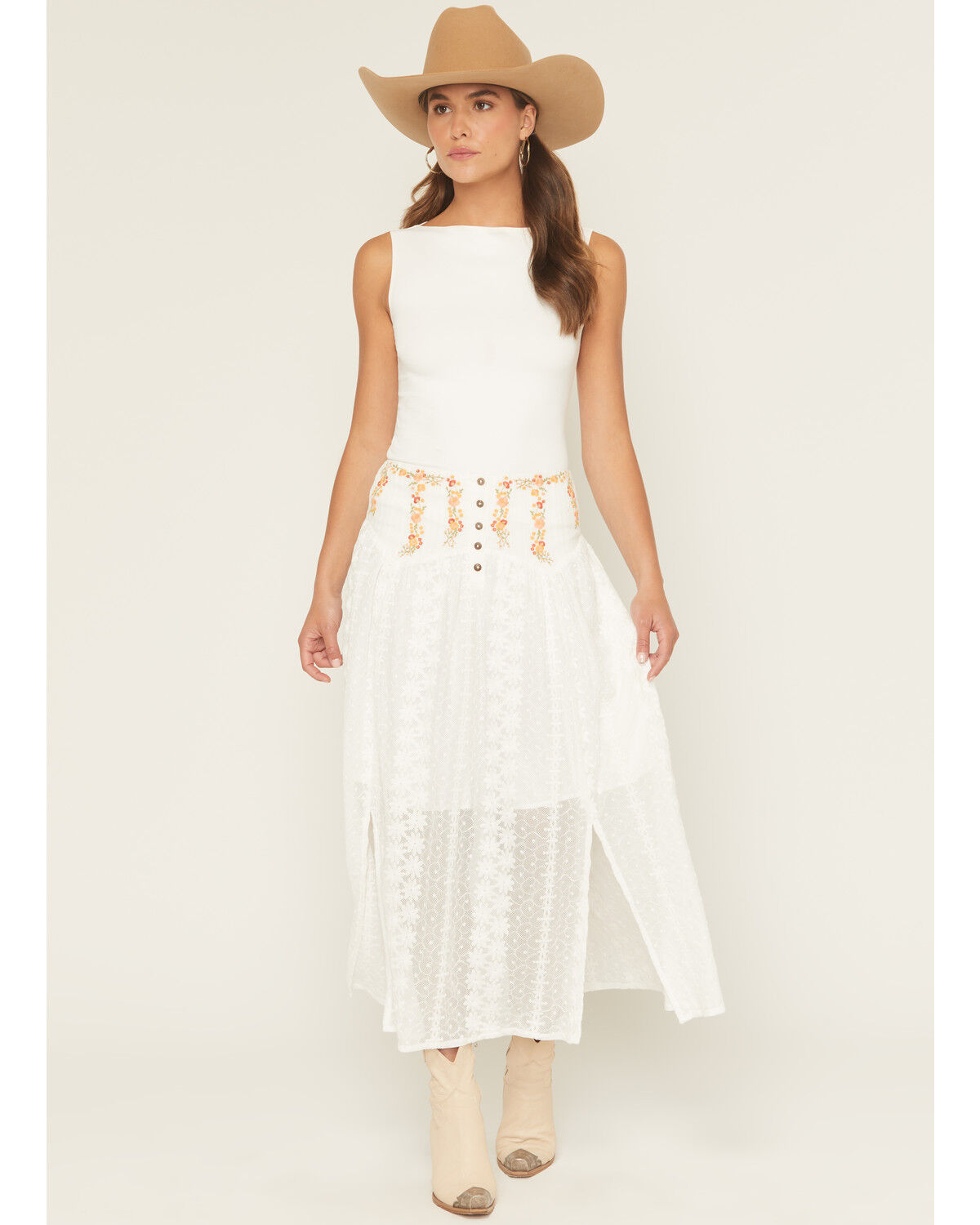 Women's Miss Me Lace Floral Embroidered Button-Front Midi Skirt