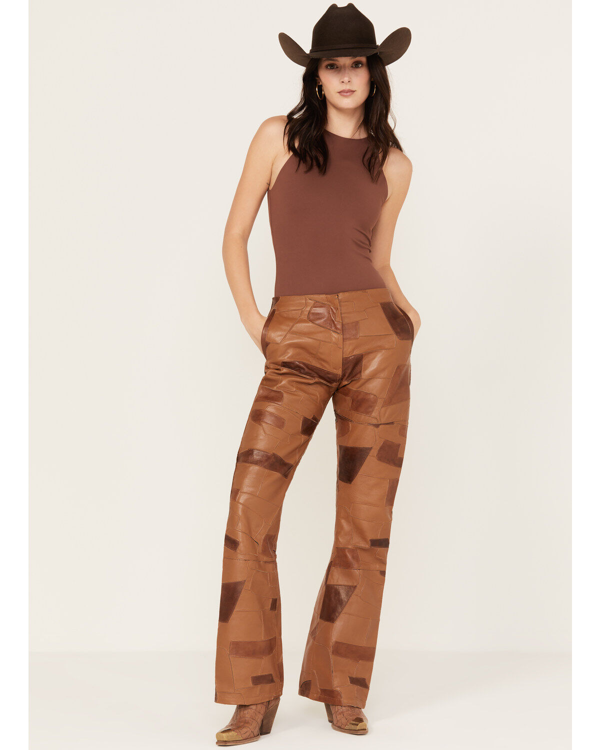 Women's Understated Leather Vixen Mid Rise Leather Patched Pants