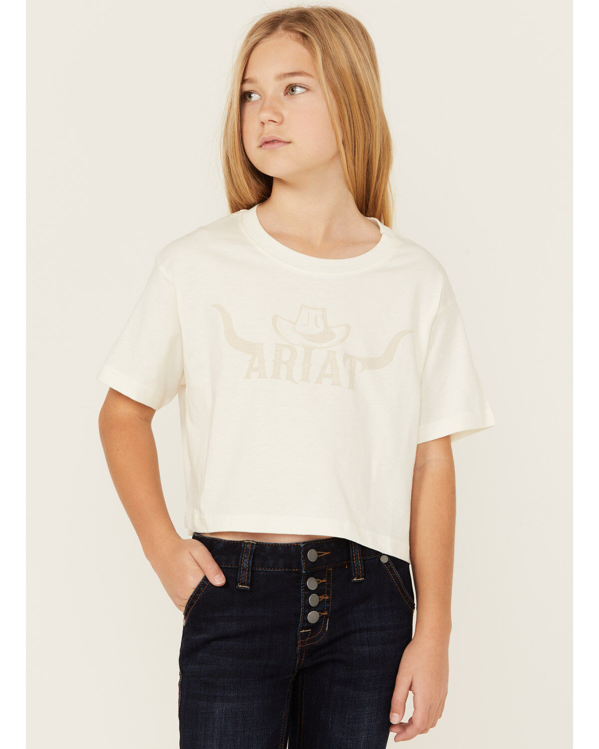 Girls' Ariat Logo Short Sleeve Graphic Cropped Tee