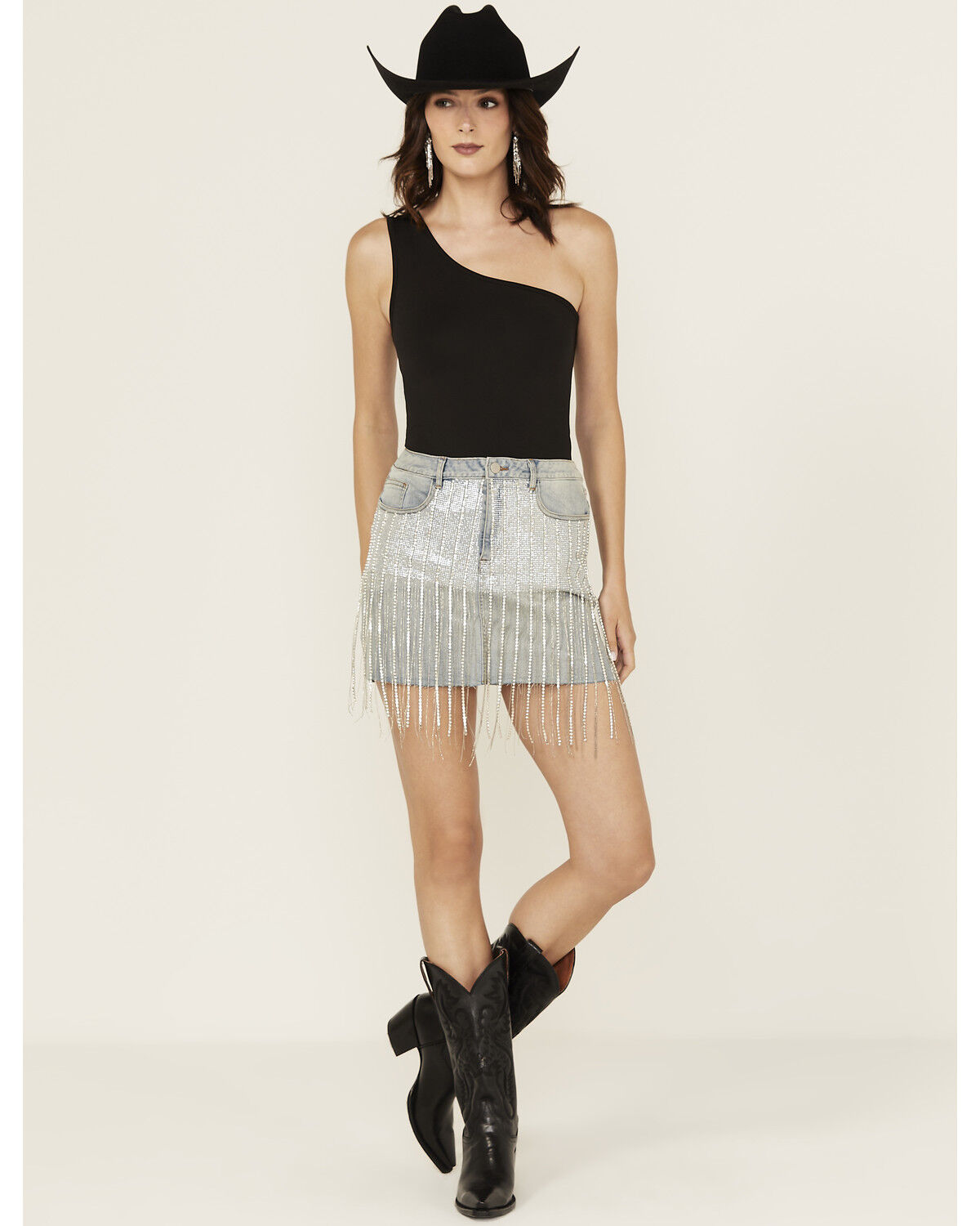 Women's Blue B Light Wash Fringe Mini Denim Skirt