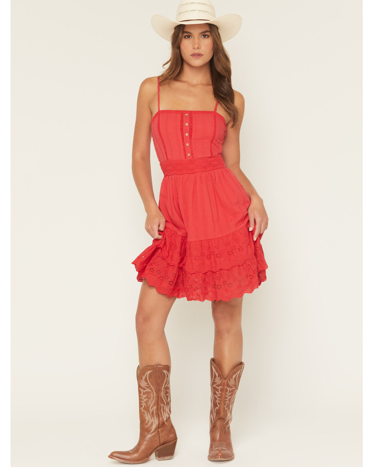 Women's Miss Me Sleeveless Eyelet Trim Mini Dress