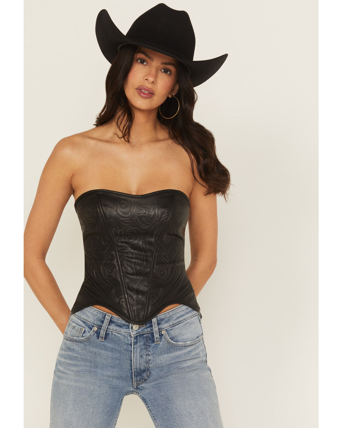 Women's Fornia Rose Embossed Faux Leather Bustier
