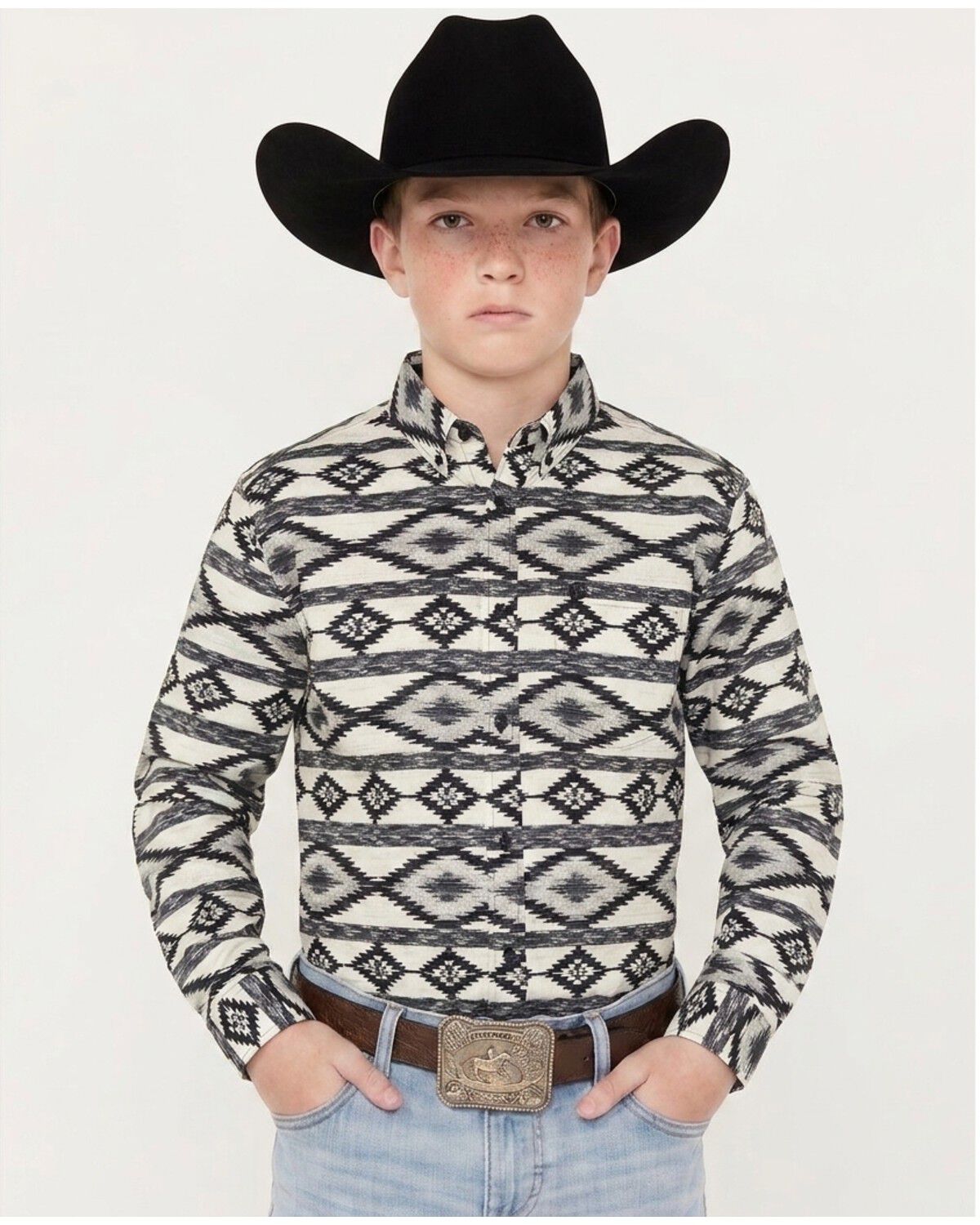 Boys' Cody James Tiki Room Southwestern Striped Long Sleeve Snap Stret