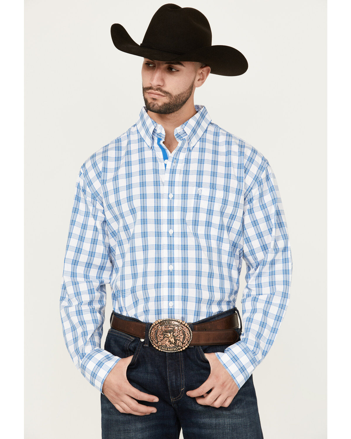 Men's Wrangler George Strait By Plaid Print Long Sleeve Button-Down St