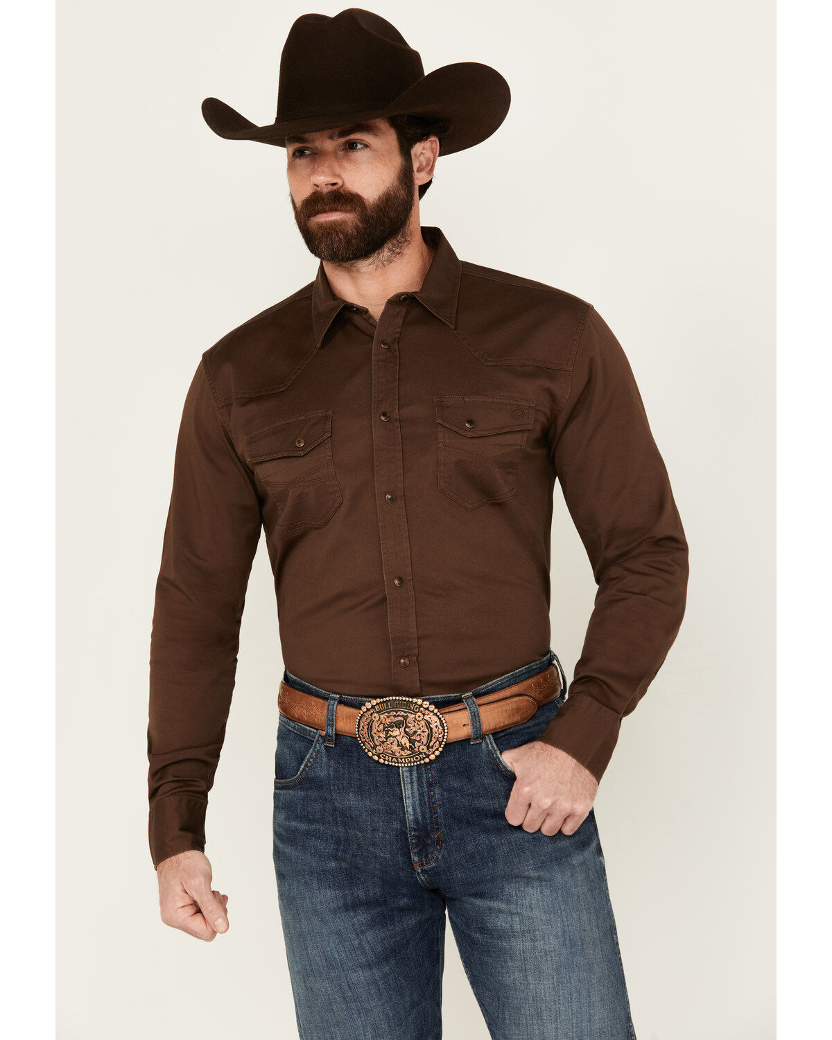Men's Blue Ranchwear Rustler Solid Twill Long Sleeve Snap Western Shir