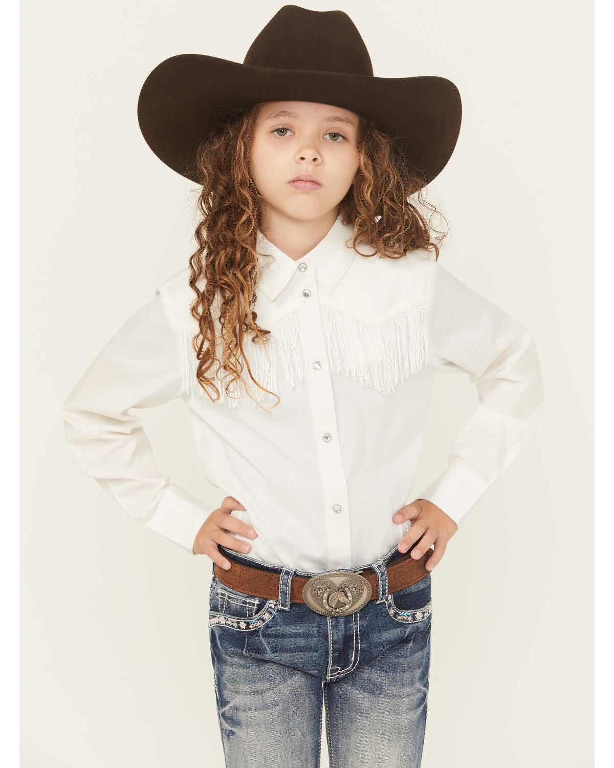 Girls' Shyanne Rhinestone Fringe Long Sleeve Snap Stretch Western Shir