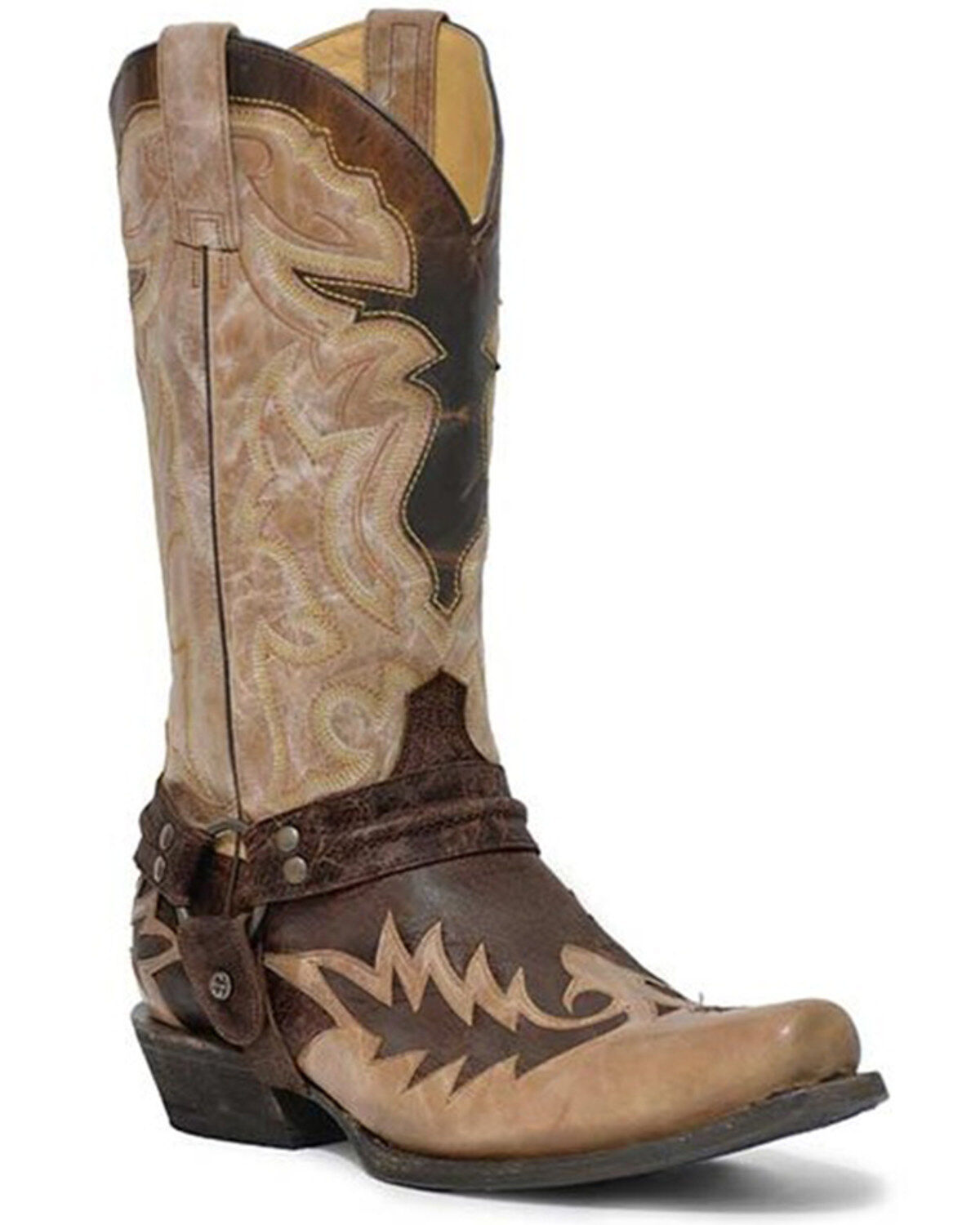 Men's Stetson Outlaw Bad Guy Wing Tip Harness Western Boots - Snip Toe