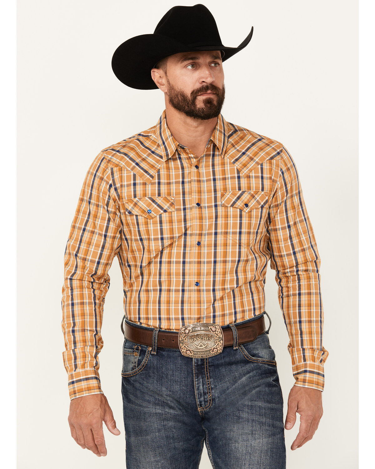 Men's Cody James Railroad Plaid Print Long Sleeve Snap Western Shirt