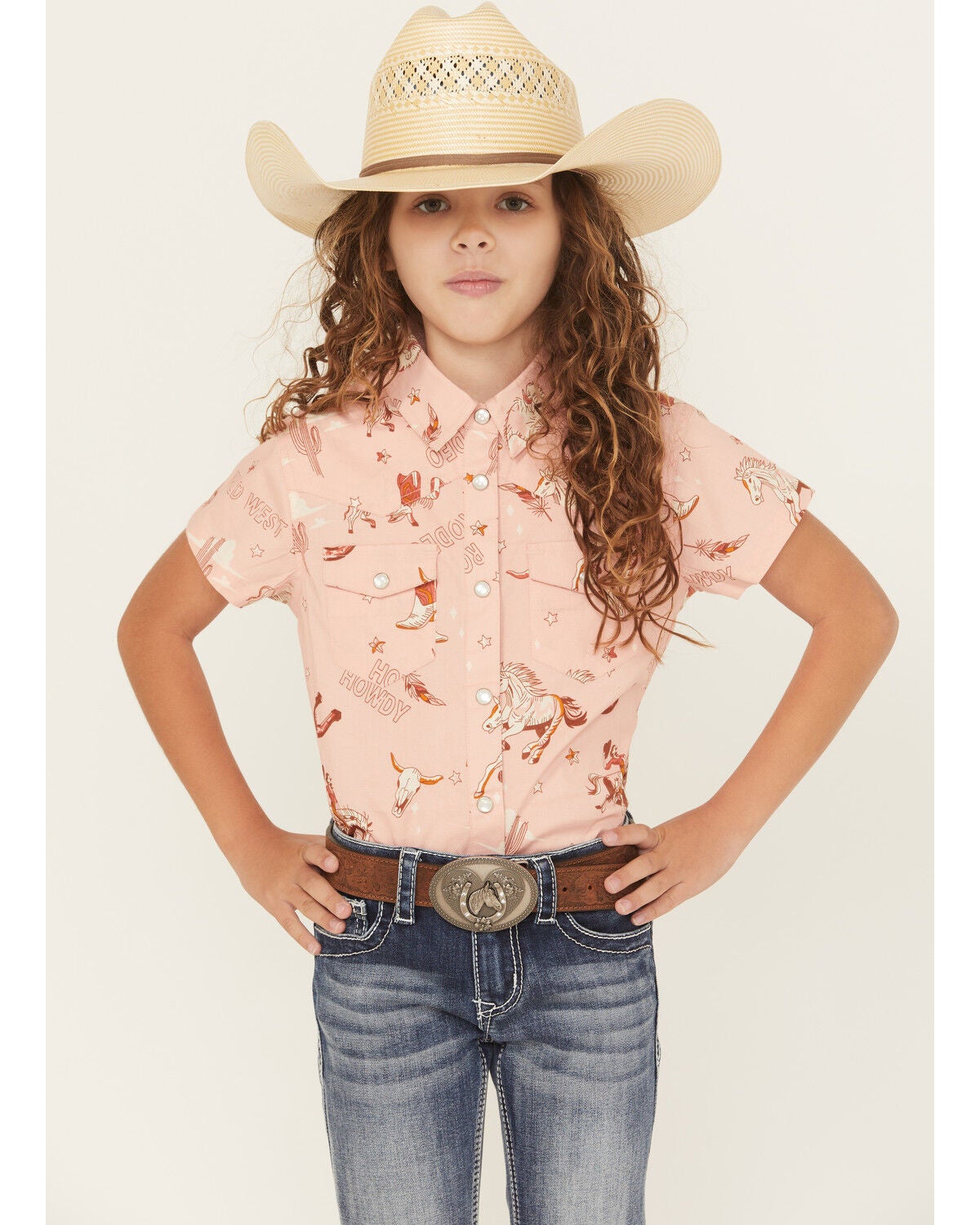 Girls' Shyanne Conversational Print Fringe Short Sleeve Snap Stretch W