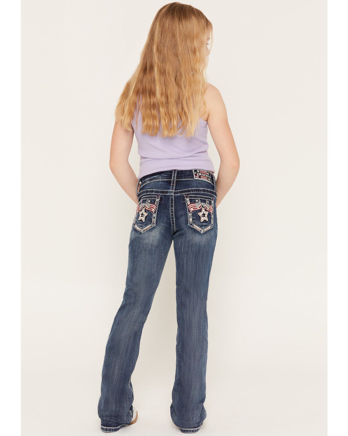 Girls' Grace in LA Medium Wash Americana Star & Flag Bootcut Stretch D