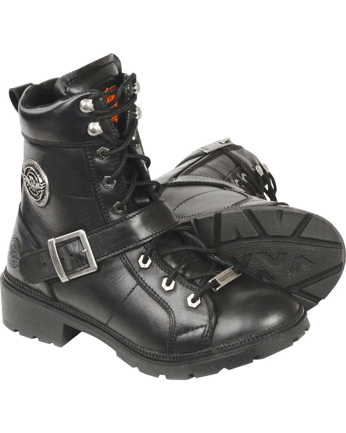 Women's Milwaukee Leather Lace To Toe Side Buckle Leather Boots - Roun
