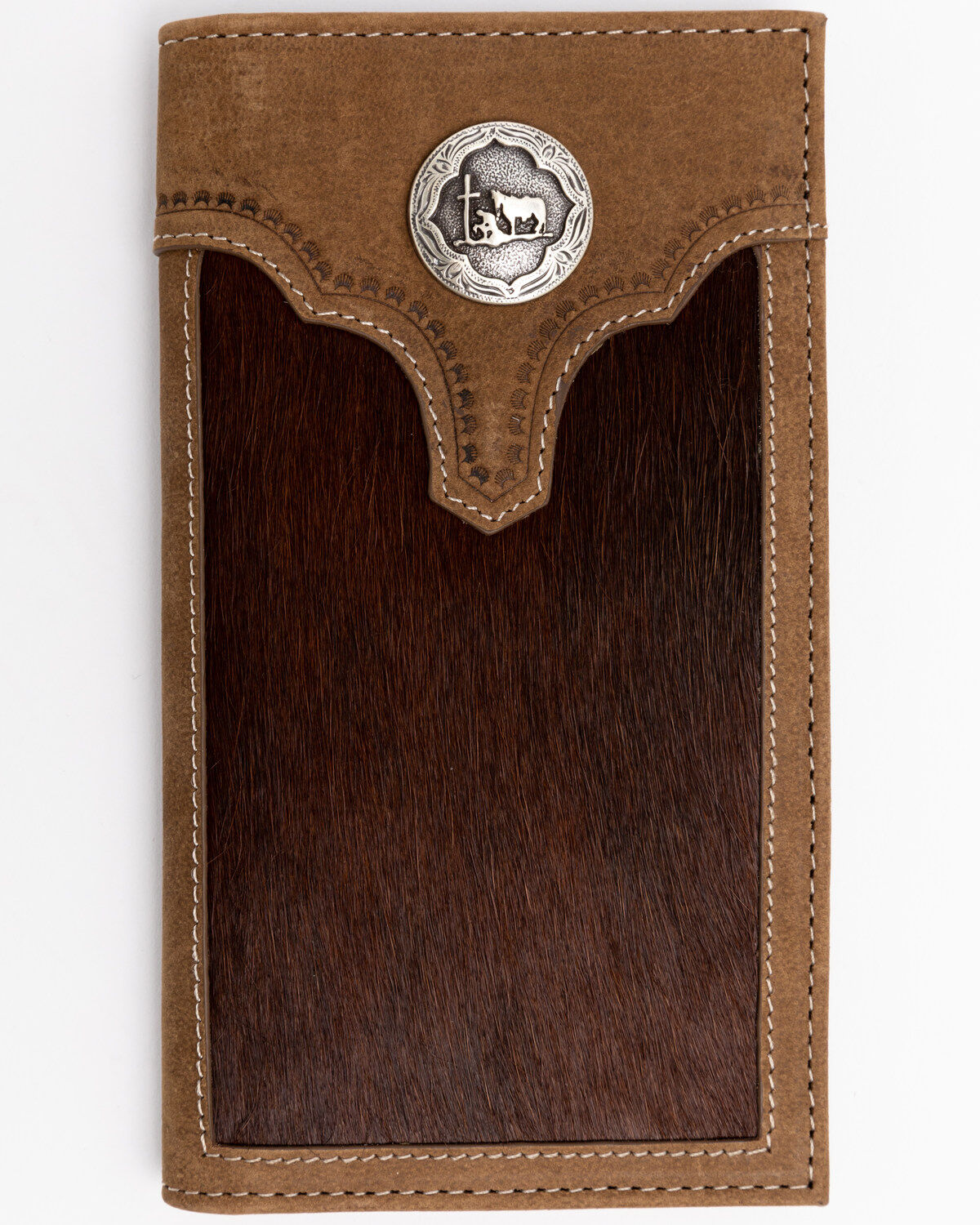 Men's Cody James Hair On Praying Cowboy Leather Checkbook Wallet