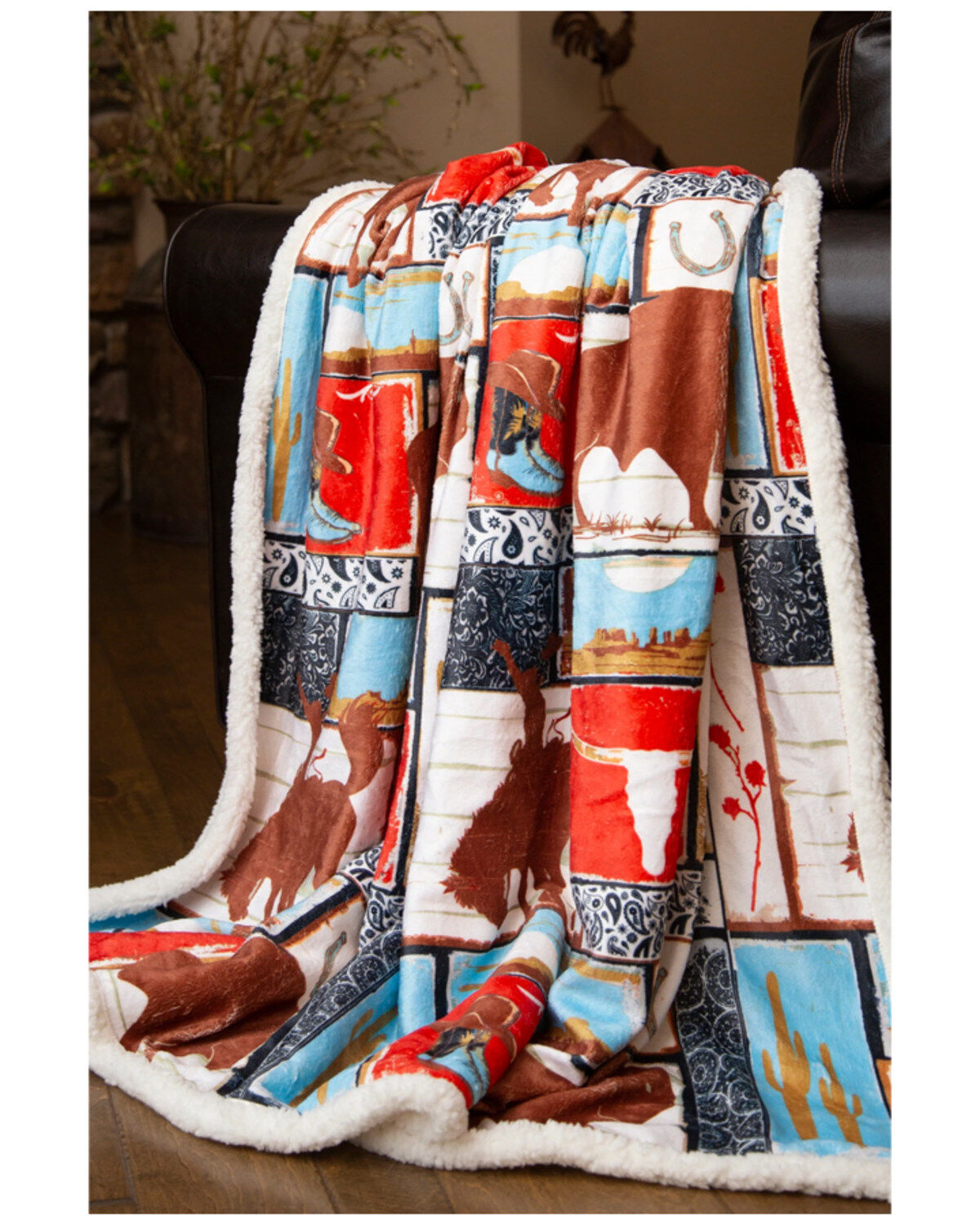 Wrangler Carstens Home Vintage Western Sherpa Throw Blanket