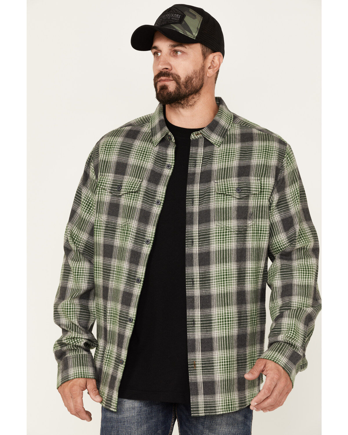 Men's Brothers and Sons Plaid Print Long Sleeve Button Down Flannel Sh