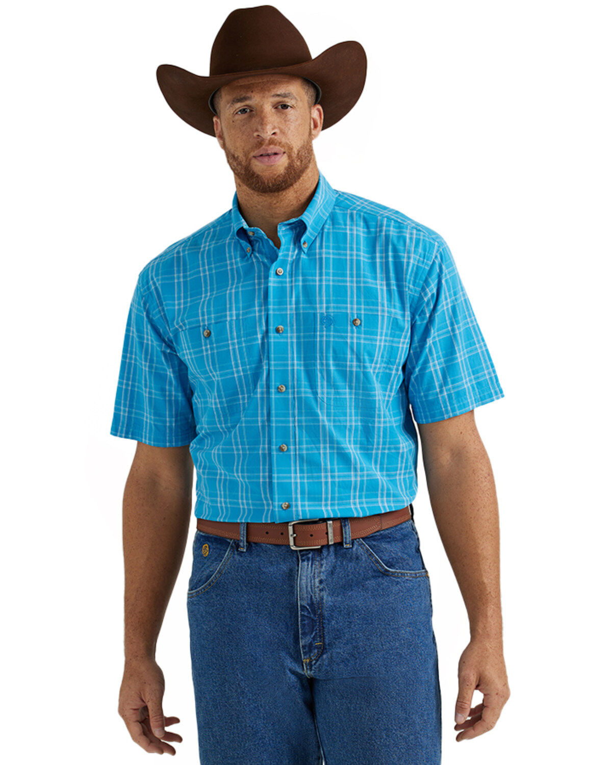 Men's Wrangler George Strait by Plaid Print Short Sleeve Button-Down S
