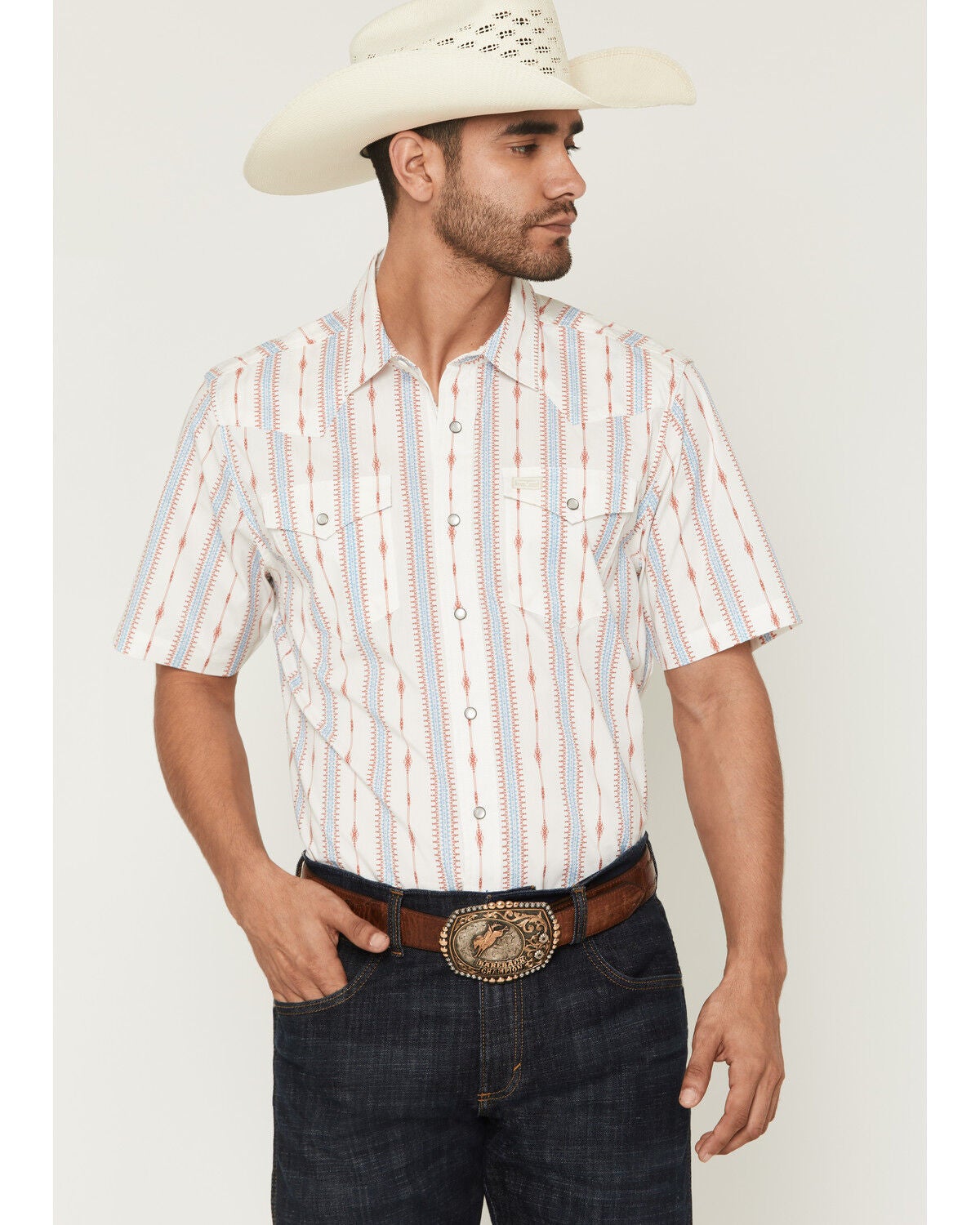 Men's Kimes Ranch Sonny COOLMAX Stripe Print Short Sleeve Snap Wester