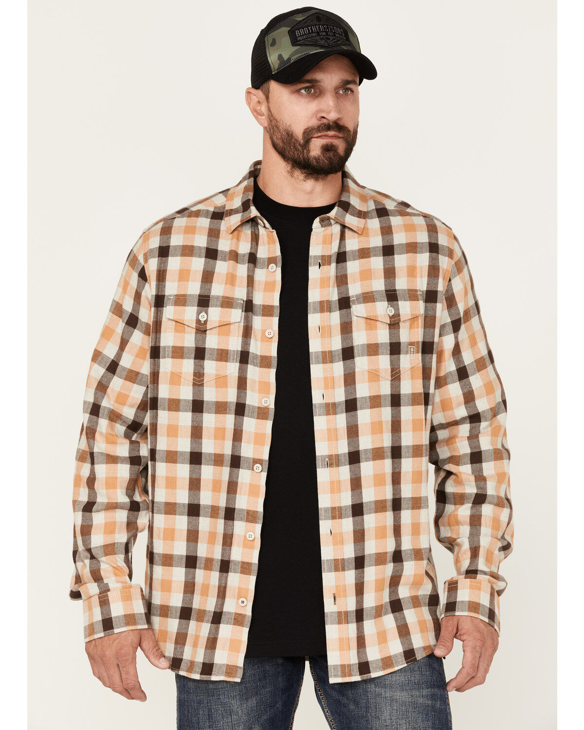 Men's Brothers and Sons Plaid Print Long Sleeve Button Down Flannel Sh
