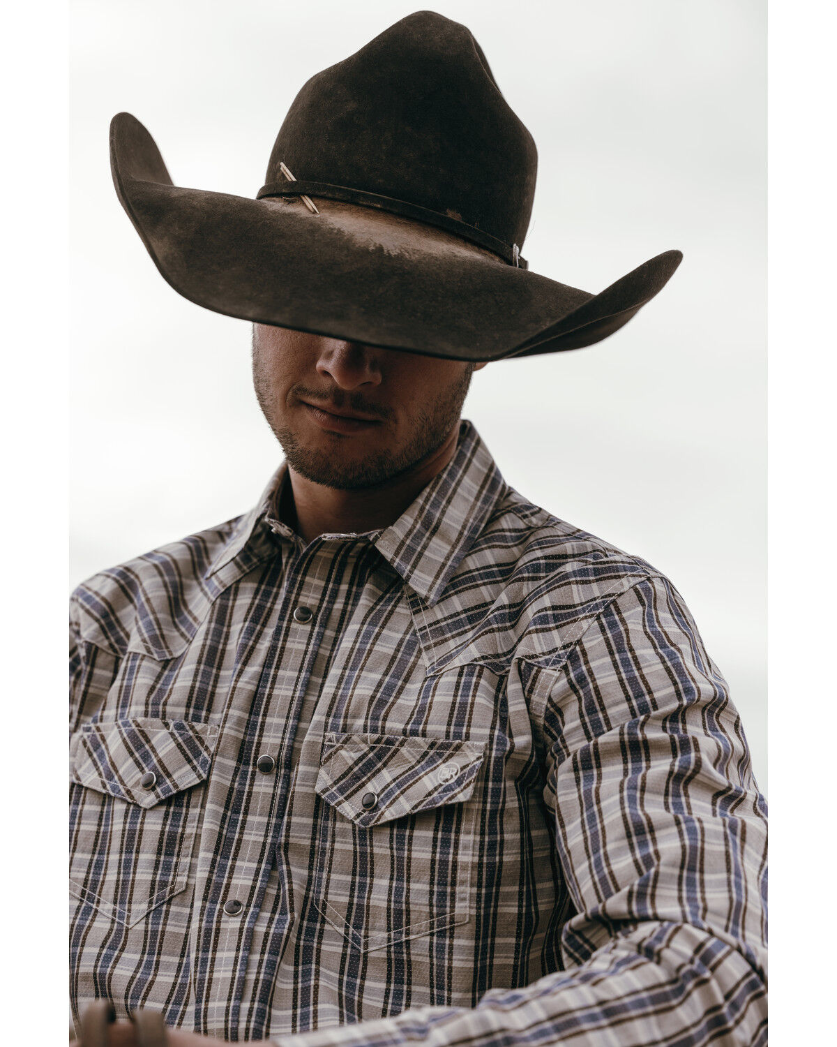 Men's Blue Ranchwear Pradera Plaid Print Long Sleeve Pearl Snap Wester