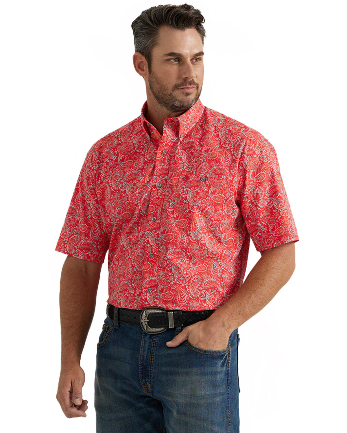 Men's Wrangler George Strait by Paisley Print Short Sleeve Button-Down