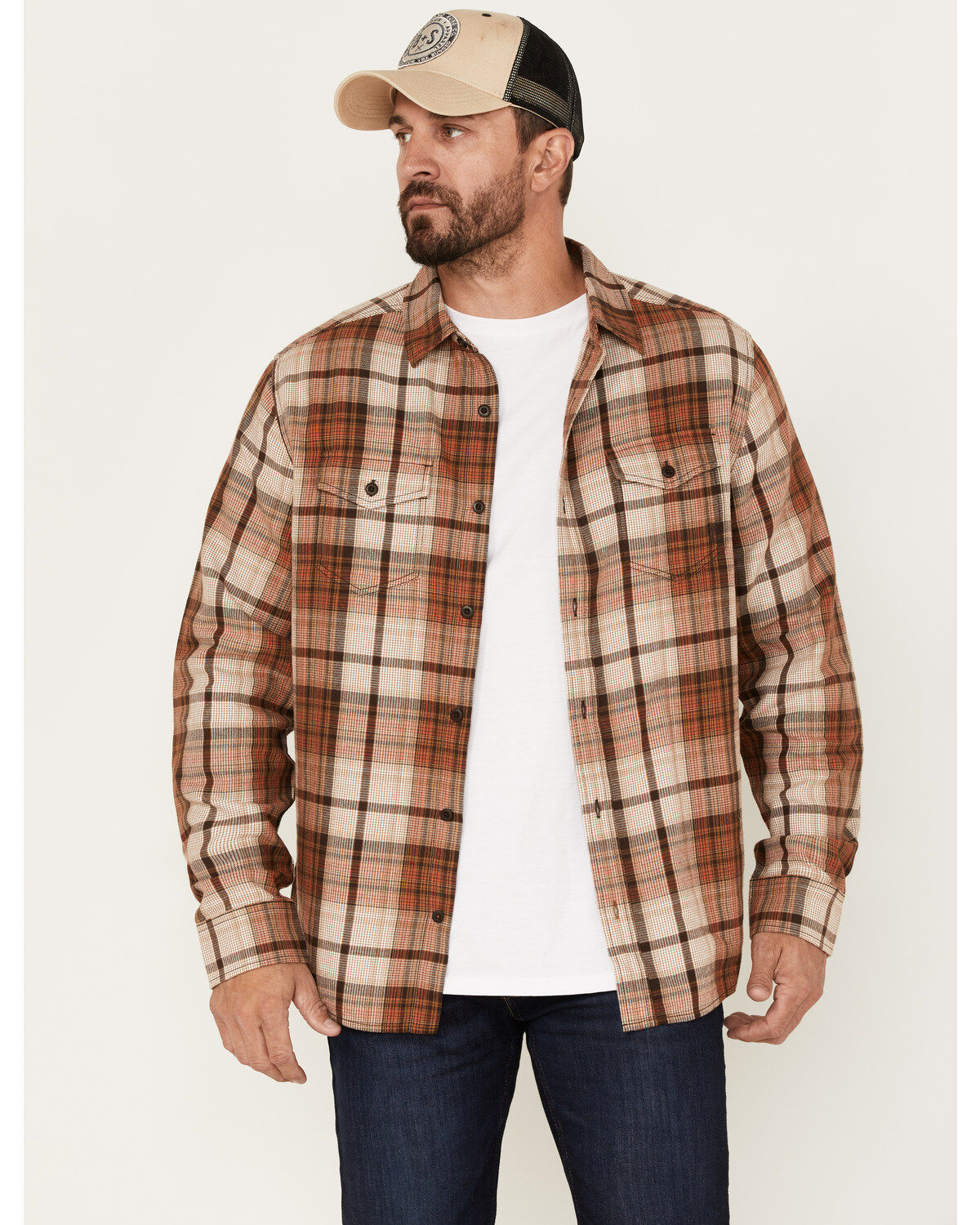 Men's Brothers and Sons Plaid Print Long Sleeve Button Down Flannel Sh