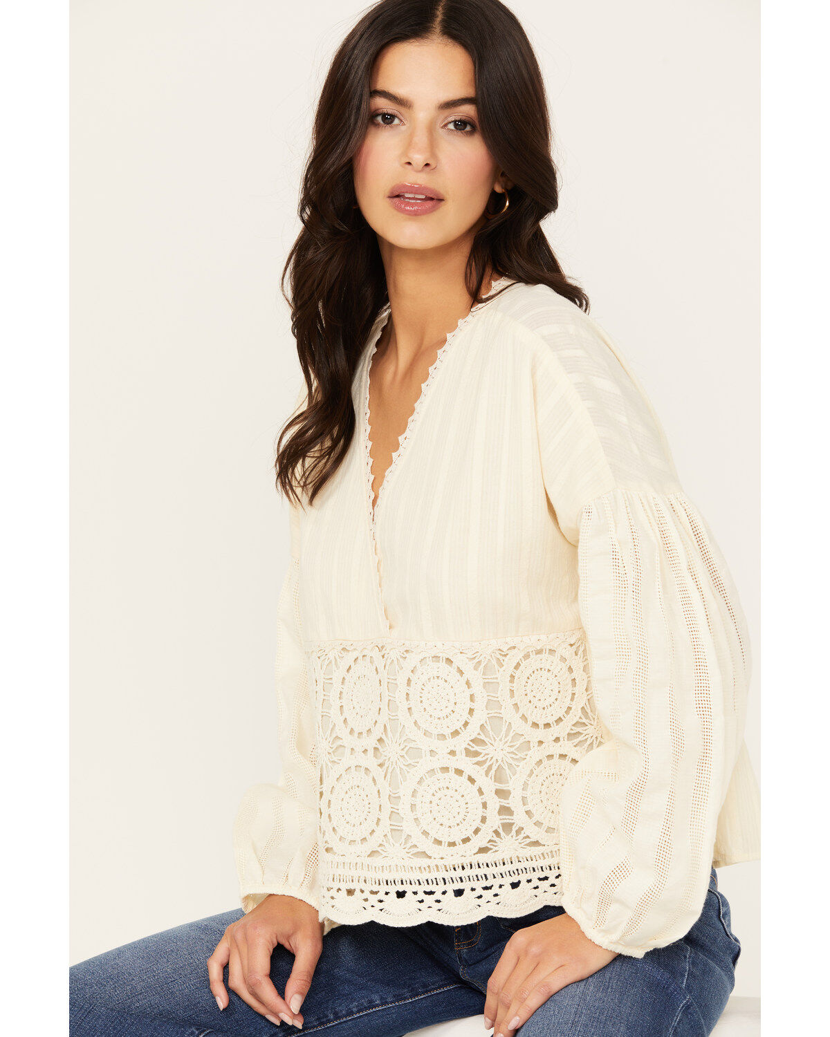 Women's Miss Me Crochet Long Sleeve Top