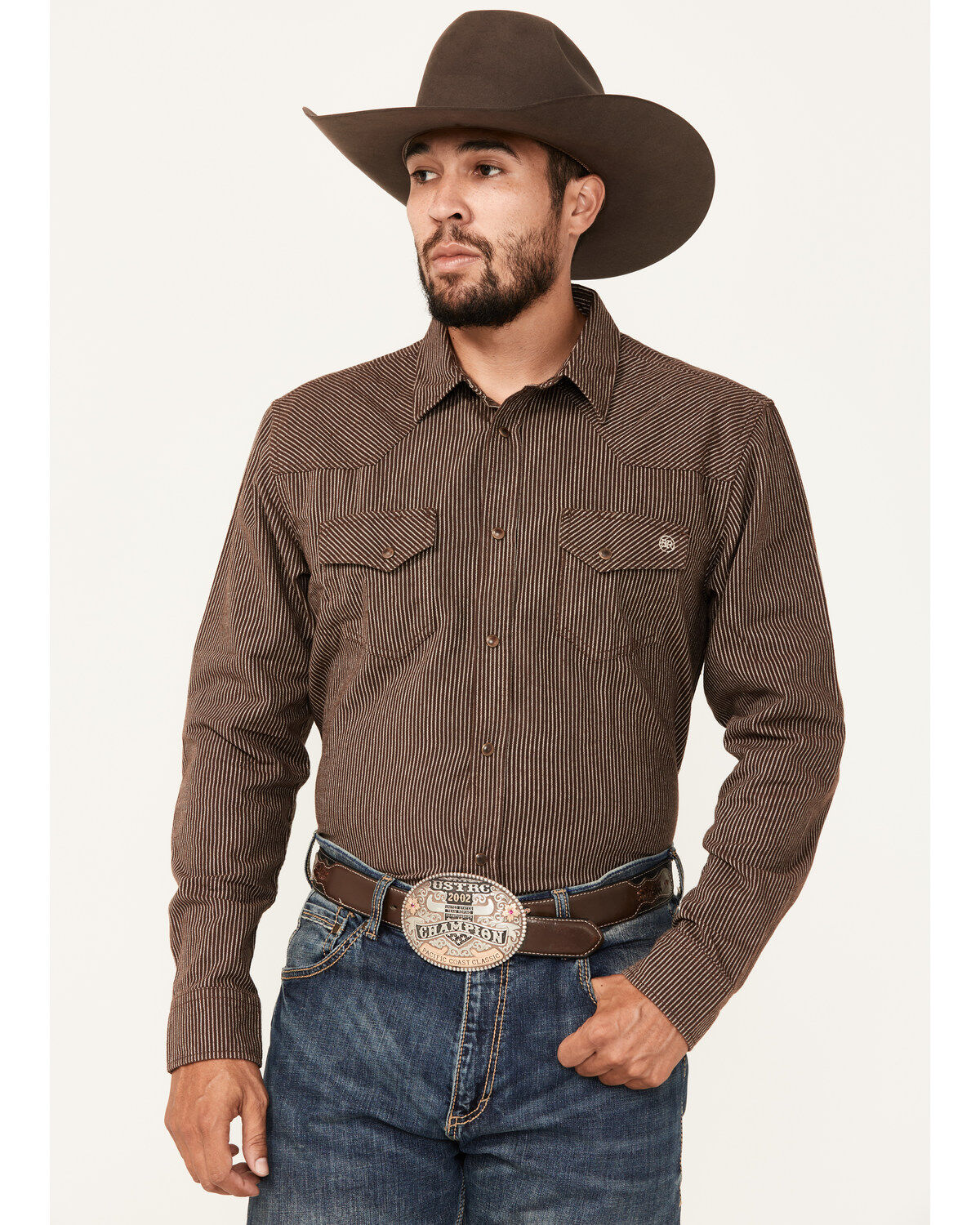 Men's Blue Ranchwear Somerville Herringbone Striped Print Long Sleeve