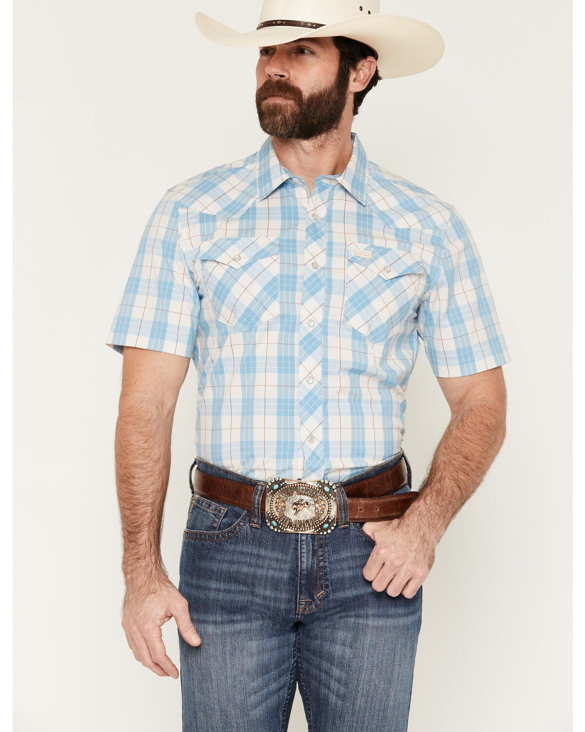 Men's Kimes Ranch Spade COOLMAX Plaid Print Short Sleeve Pearl Snap W