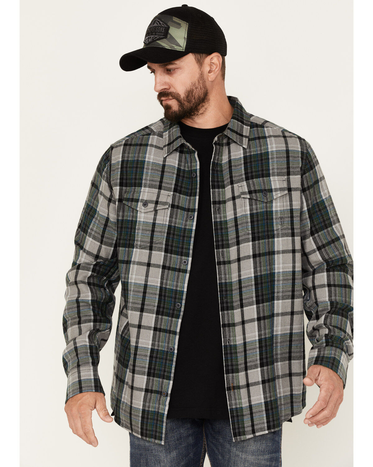 Men's Brothers and Sons Plaid Print Long Sleeve Button Down Flannel Sh