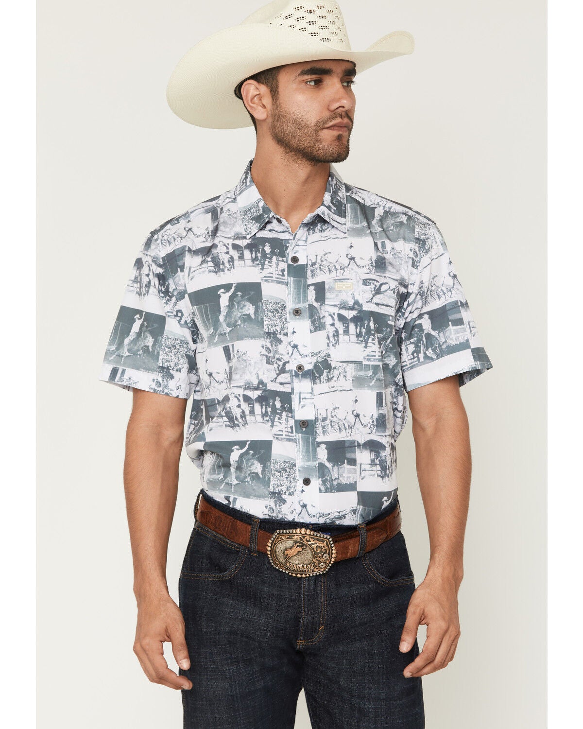 Men's Kimes Ranch Dunn Cowboy Print Short Sleeve Button-Down Stretch W