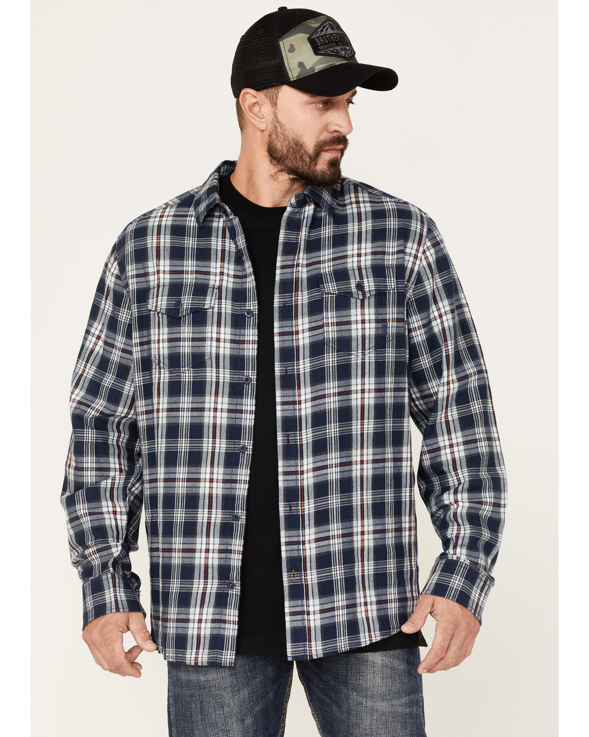 Men's Brothers and Sons Plaid Long Sleeve Button Down Western Flannel