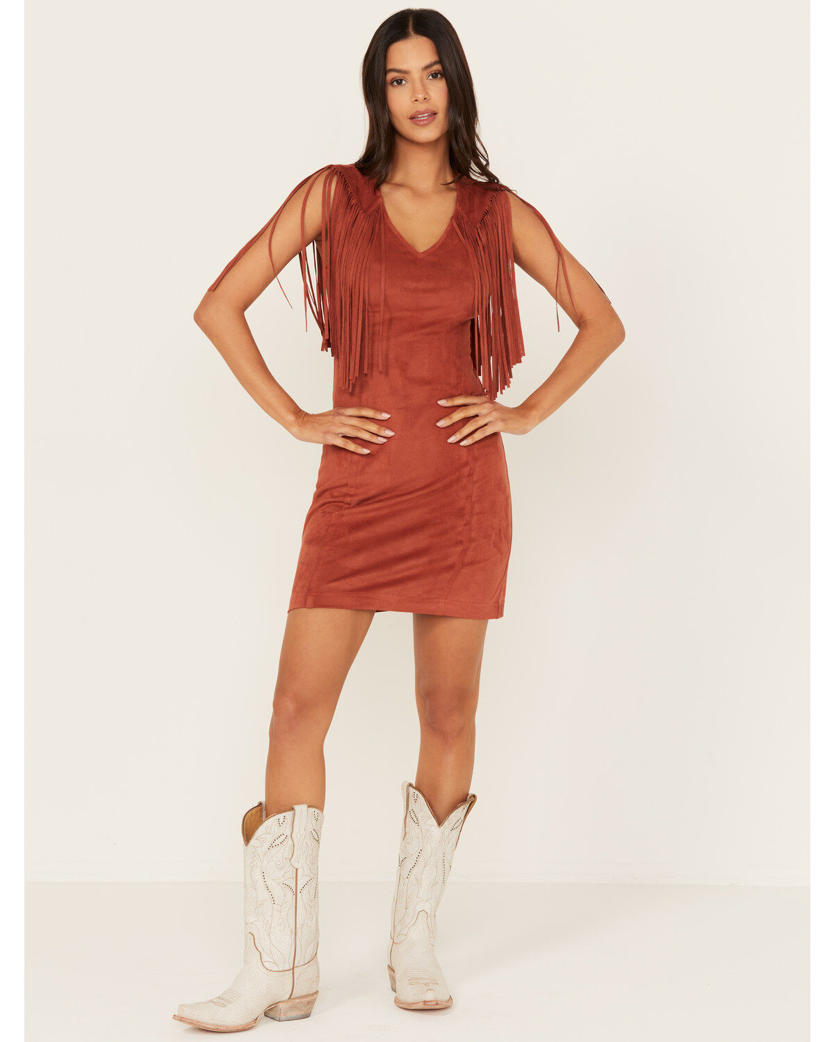 Women's Idyllwind Lady Bird Faux Suede Fringe Muscle Sleeve Mini Dress