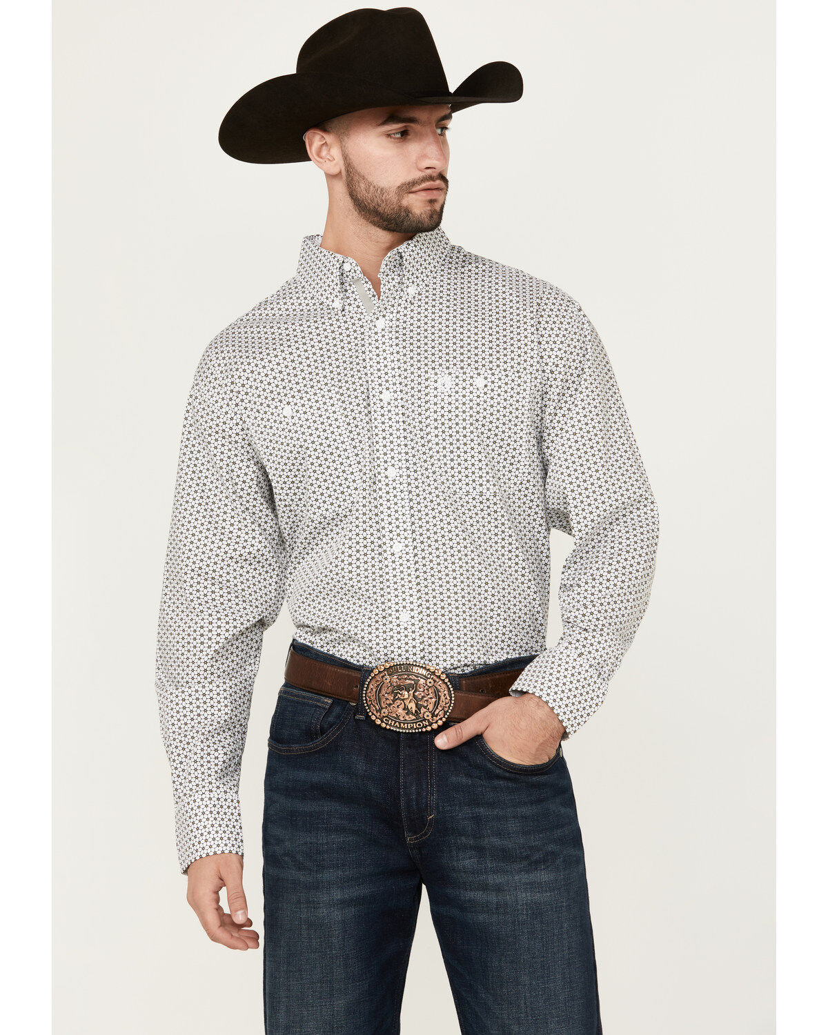 Men's Wrangler George Strait by Geo Print Long Sleeve Button-Down Stre