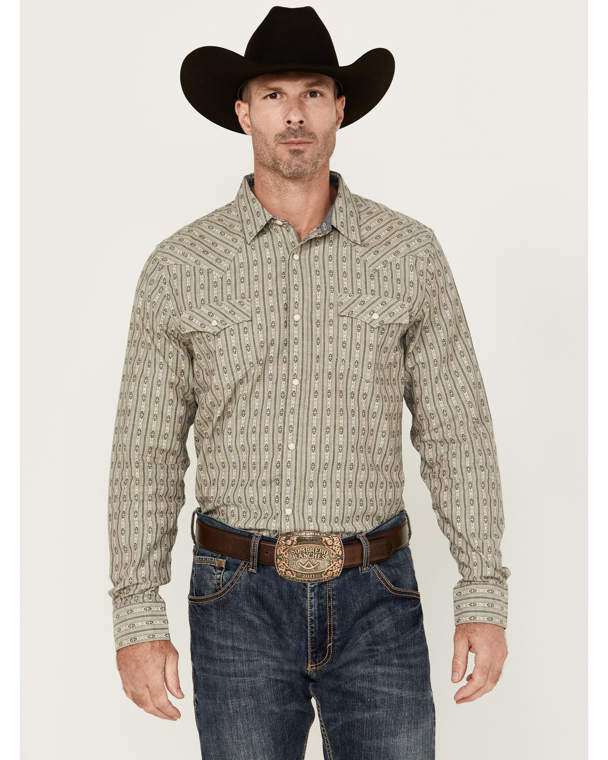 Men's Cody James Transform Striped Print Long Sleeve Snap Western Shir