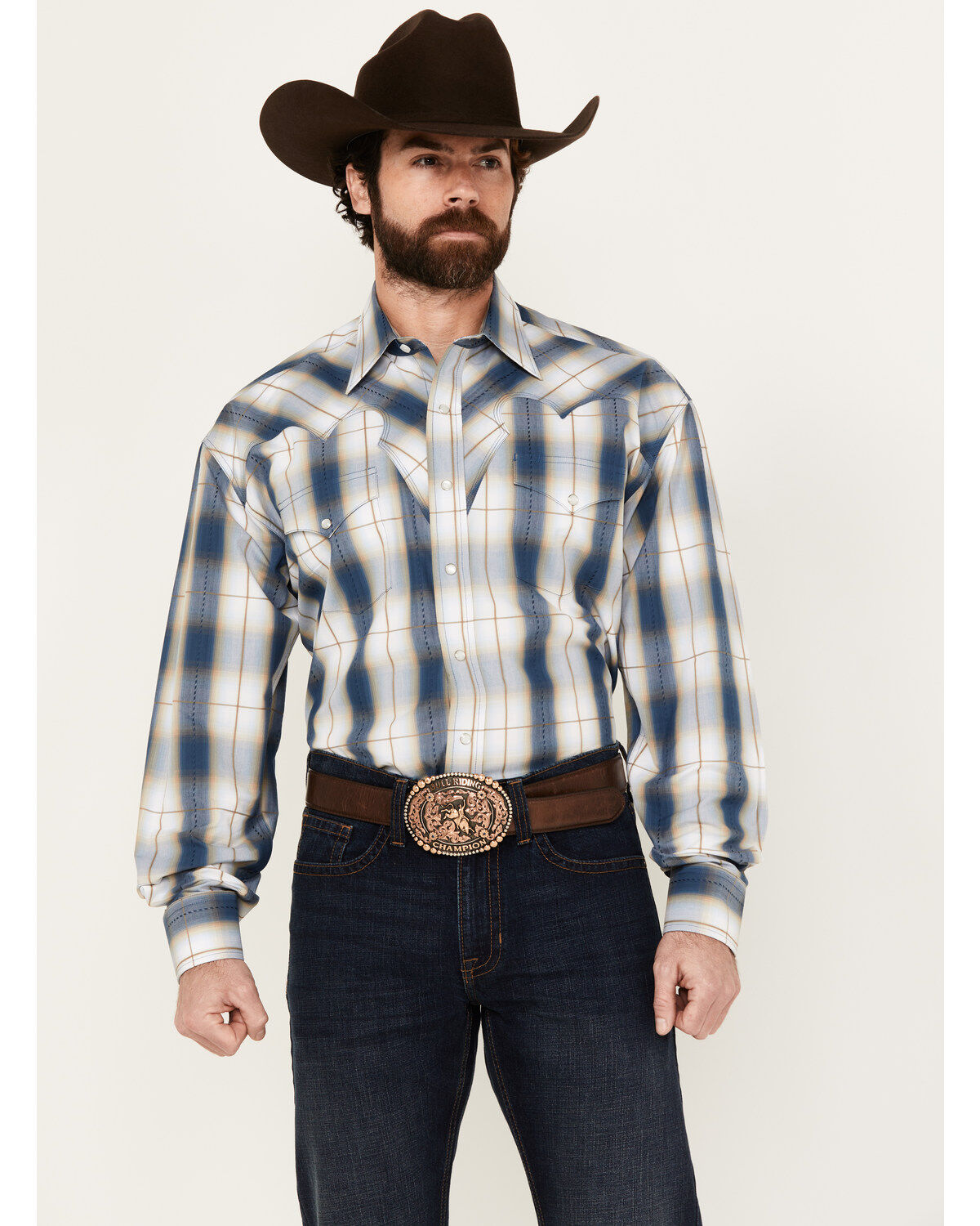 Men's Stetson Plaid Print Long Sleeve Pearl Snap Western Shirt