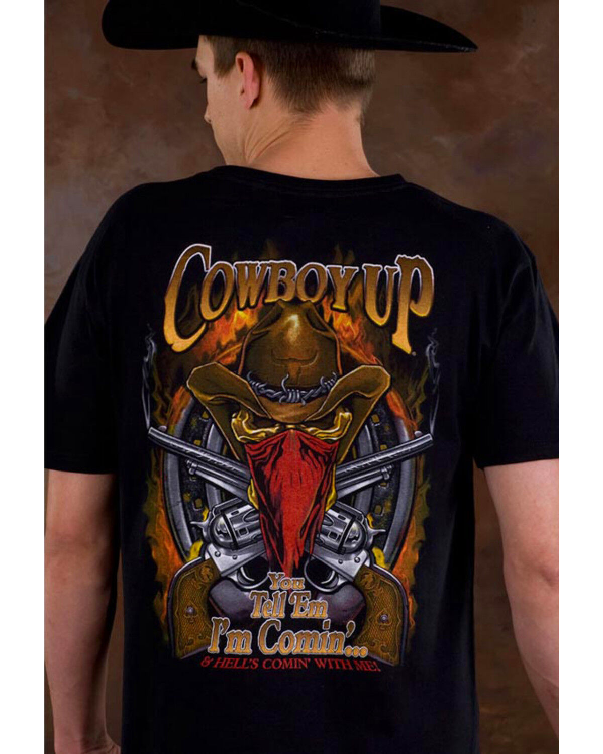 Men's Cowboy Up Skeleton Cowboy Short Sleeve Graphic T-Shirt