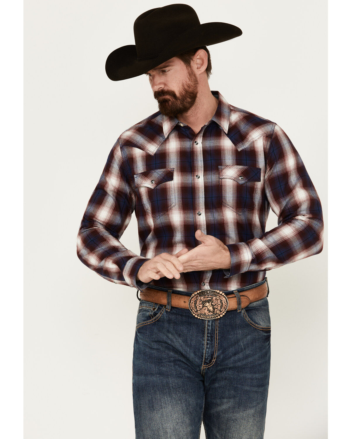 Men's Cody James Uncle Sam Plaid Print Long Sleeve Snap Western Shirt