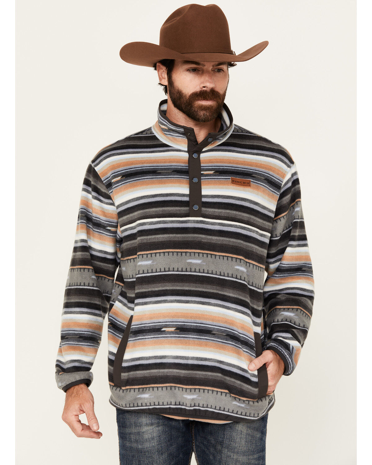 Men's Cinch Striped Print Quarter Snap Long Sleeve Pullover