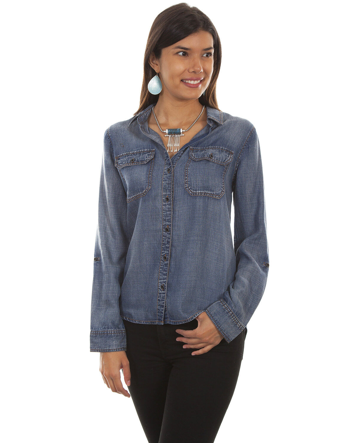 Women's Honey Creek by Sully Denim Hi-Low Lace-Up Blouse