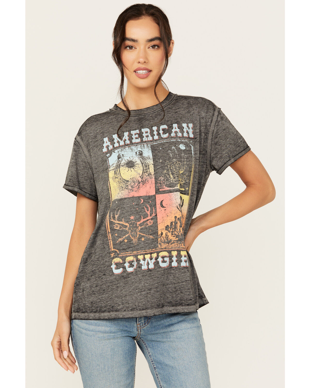 Women's Blended American Cowgirl Short Sleeve Graphic Tee