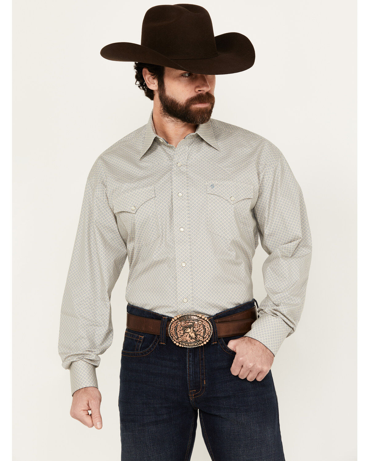 Men's Stetson Geo Print Long Sleeve Pearl Snap Western Shirt