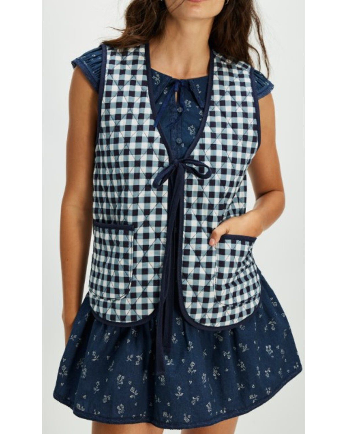 Women's Free People Claudine Gingham Tie Front Vest