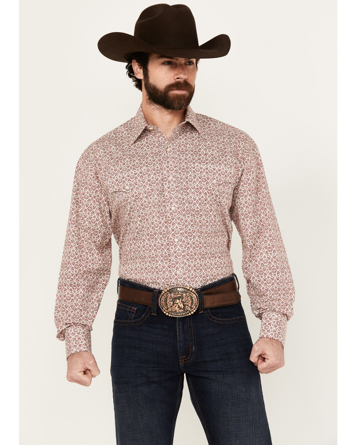 Men's Stetson Medallion Print Long Sleeve Pearl Snap Western Shirt