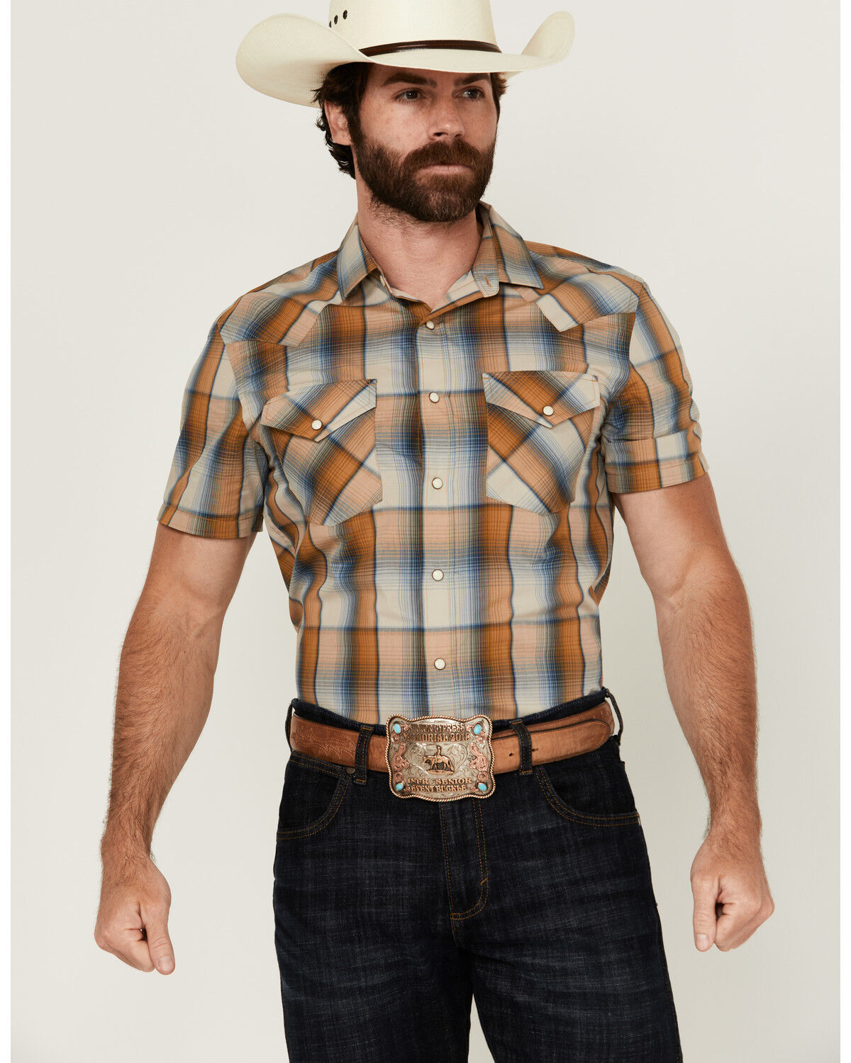 Men's Pendleton Frontier Plaid Print Short Sleeve Snap Western Shirt