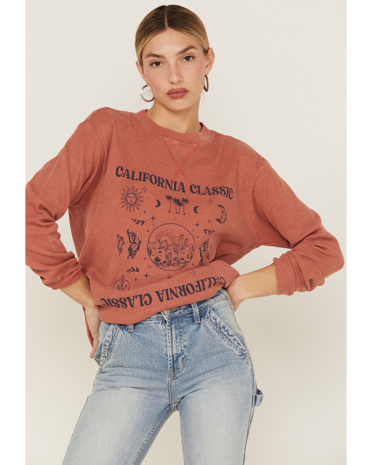 Women's Cleo + Wolf California Classic Graphic Thermal Pullover Sweats