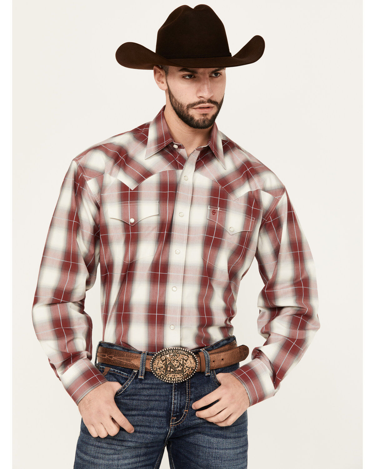 Men's Stetson Plaid Print Long Sleeve Pearl Snap Western Shirt