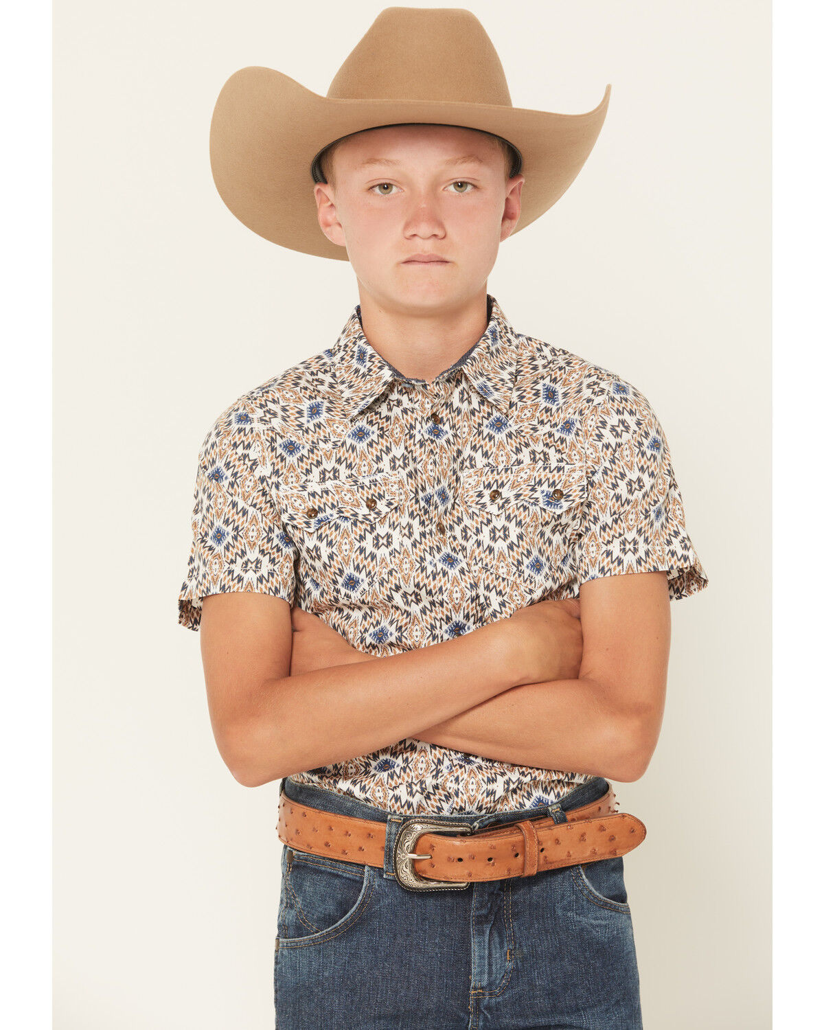 Boys' Cody James High Plains Southwestern Print Short Sleeve Snap West